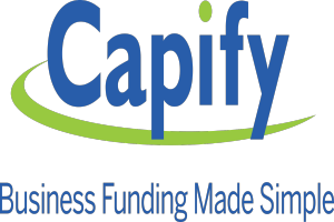 "Text reads 'capify business funding made simple' in bold black font on a white background, centered and surrounded by a thin black border."