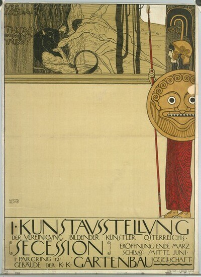 Poster for the Kunststävstellung secession in Gartenbau, Germany, depicting a person in a long dress holding a stick with a determined expression, against a deep blue night sky with stars and bold white text.