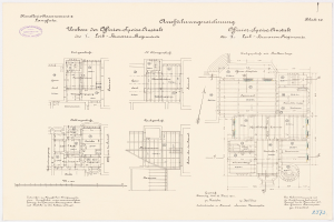 Ein detaillierter Grundrissplan des ehemaligen Arbeitszimmers des deutschen Bundeskanzlers, der den Aufbau des Gebäudes mit verschiedenen Räumen und Textanmerkungen zeigt.