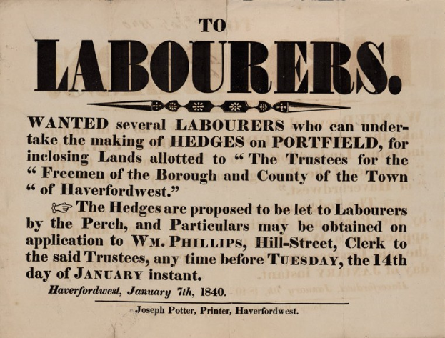 Black and white newspaper advertisement for a laborer job listing with text details.