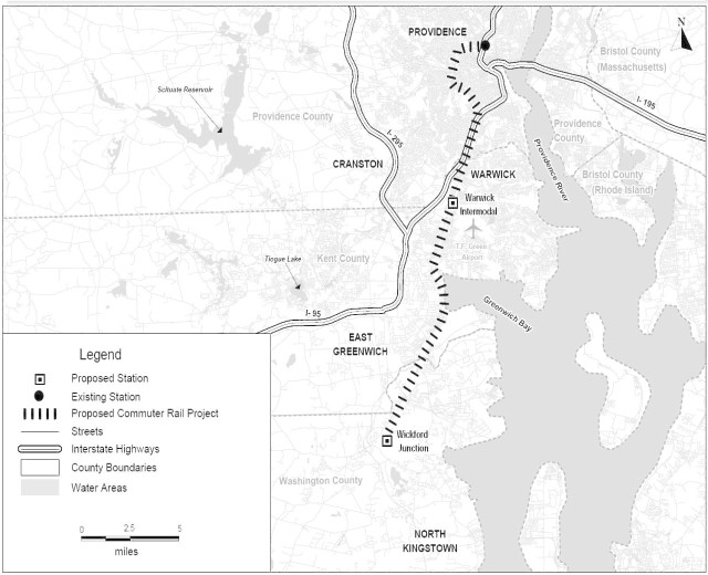 Schwarze und weiße Stadtkarte mit einem Fluss, beschriftet mit "Vorgeschlagenes S-Bahn-Projekt" auf der linken Seite, zeigt Straßen, Autobahnen und Stadtmerkmale.
