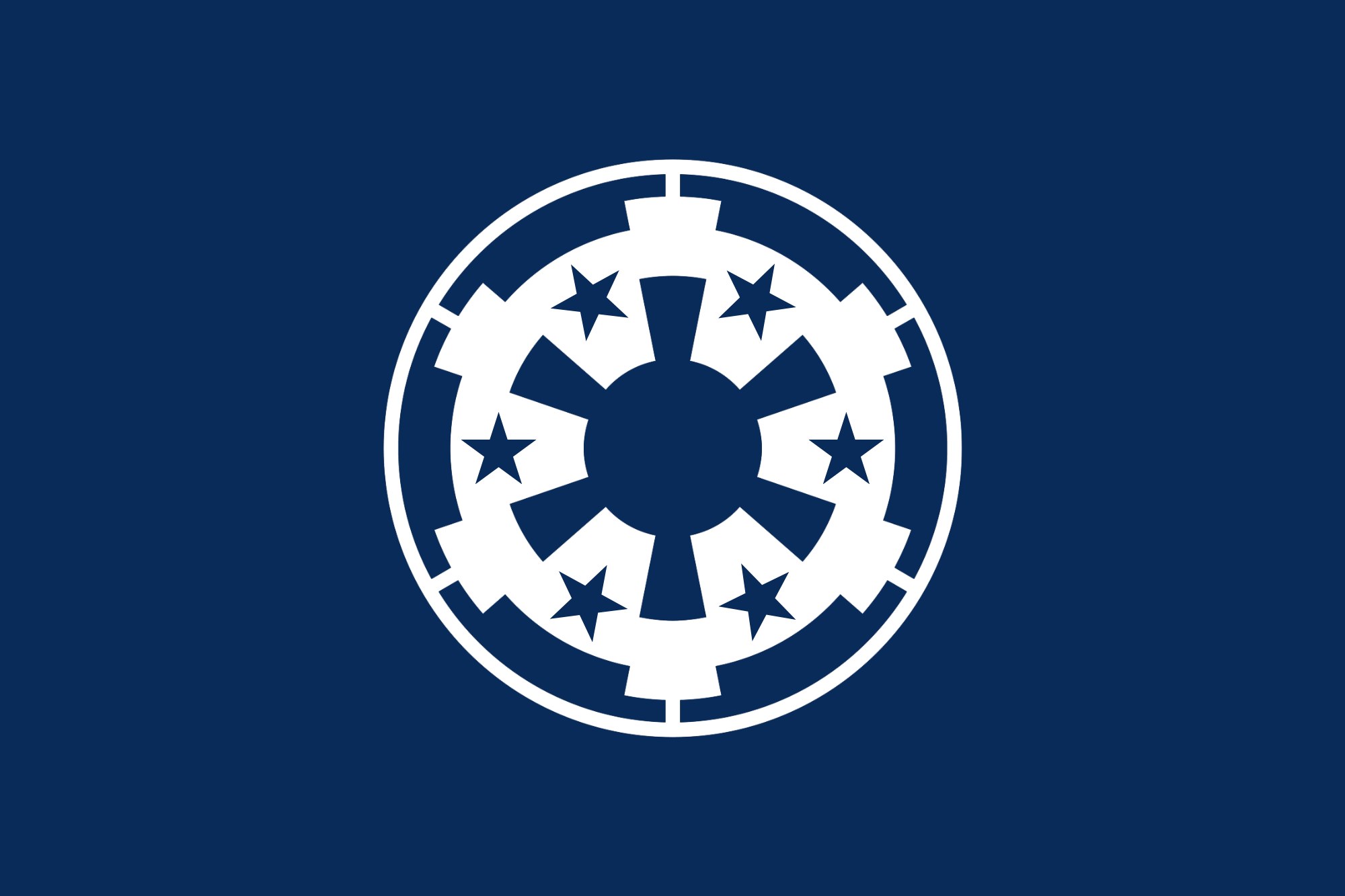 Weißes "Sternenkriege Imperium"-Logo auf einem tiefblauen Hintergrund.