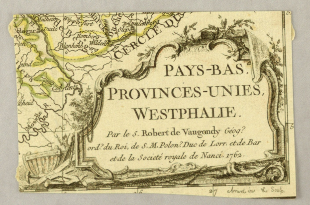Detailreiches altes Kartenblatt der westfälischen Provinzen auf vergilbtem Papier mit begleitendem Text zur Beschreibung der Geographie und Bevölkerung der Region.