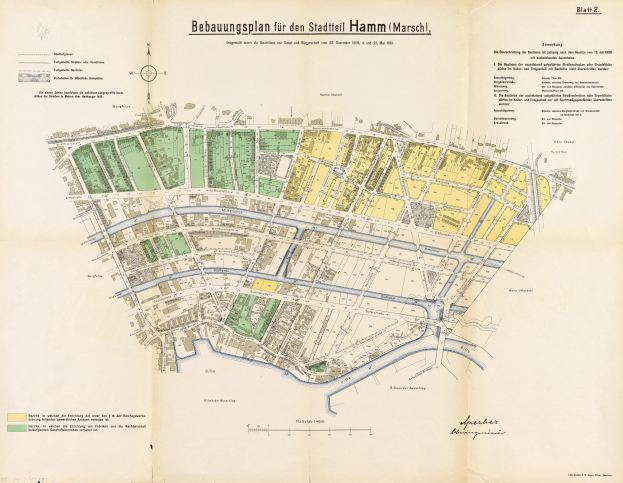 Alte Karte von Hamburg, Deutschland, mit einem detaillierten Plan des Stadtteils Hamm auf altem Papier.