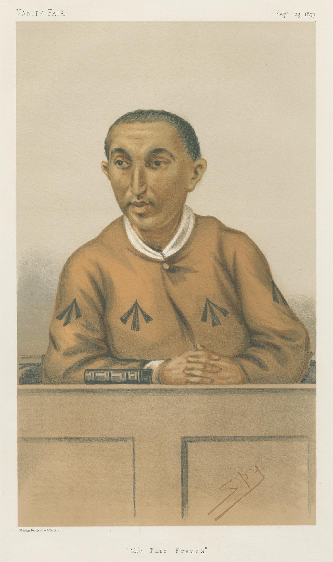 Ein Mann in weißem Hemd und dunkler Hose sitzt an einem Tisch mit gefalteten Händen und sieht ernst aus, mit dem Text "Die Rasenbetrüger" unten.