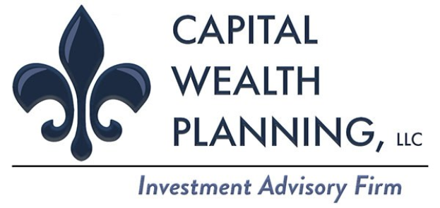 Logo von Capital Wealth Planning, LLC, einer Investmentberatungsfirma: ein blauer Kreis mit weißer Umrandung und einem weißen 'C' in der Mitte, umgeben von einem weißen Ring mit blauem Text 'Capital Wealth Planning' und weißem Text 'Investment Advisory Firm' darunter.