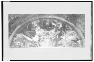 Ein schwarzer und weißer Foto Rahmen mit einem Bild einer Gruppe von Menschen mit dem Text "Die Kinder Israels" unten.