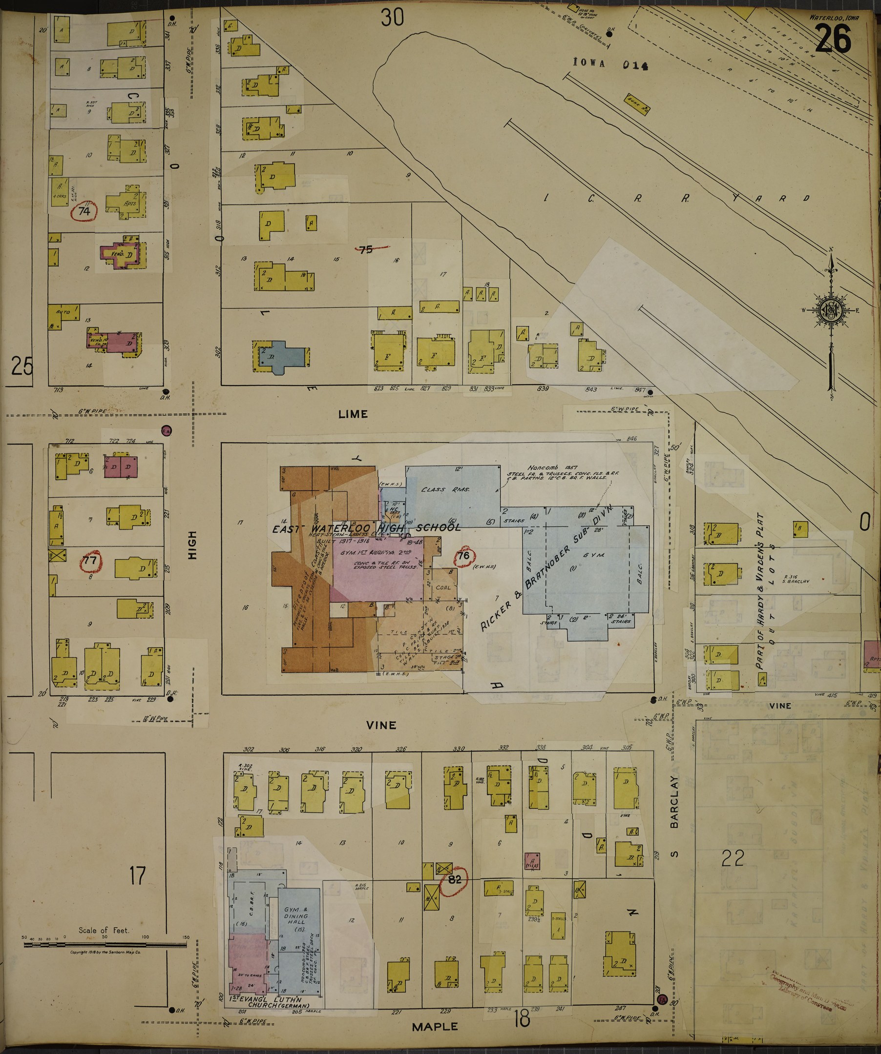 Old detailed map of San Francisco, California, highlighting the East Mathew County School District area with streets, buildings, and landmarks.