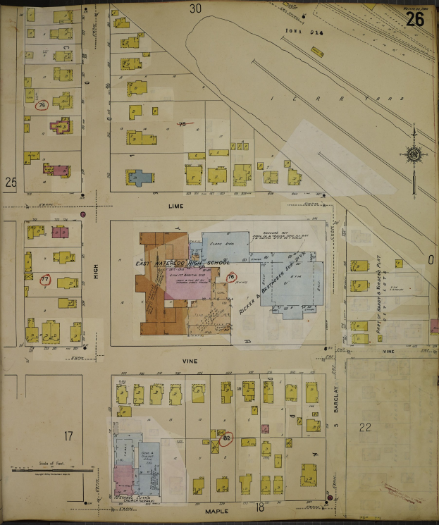 Old detailed map of San Francisco, California, highlighting the East Mathew County School District area with streets, buildings, and landmarks.