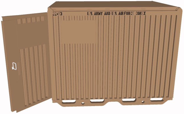 Brown US Army shipping container on a white background.