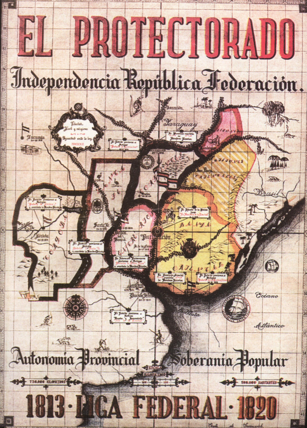 Detailkarte von El Protectorado, einer unabhängigen mexikanischen Republik, mit Regionen in verschiedenen Farben und geografischen Namen