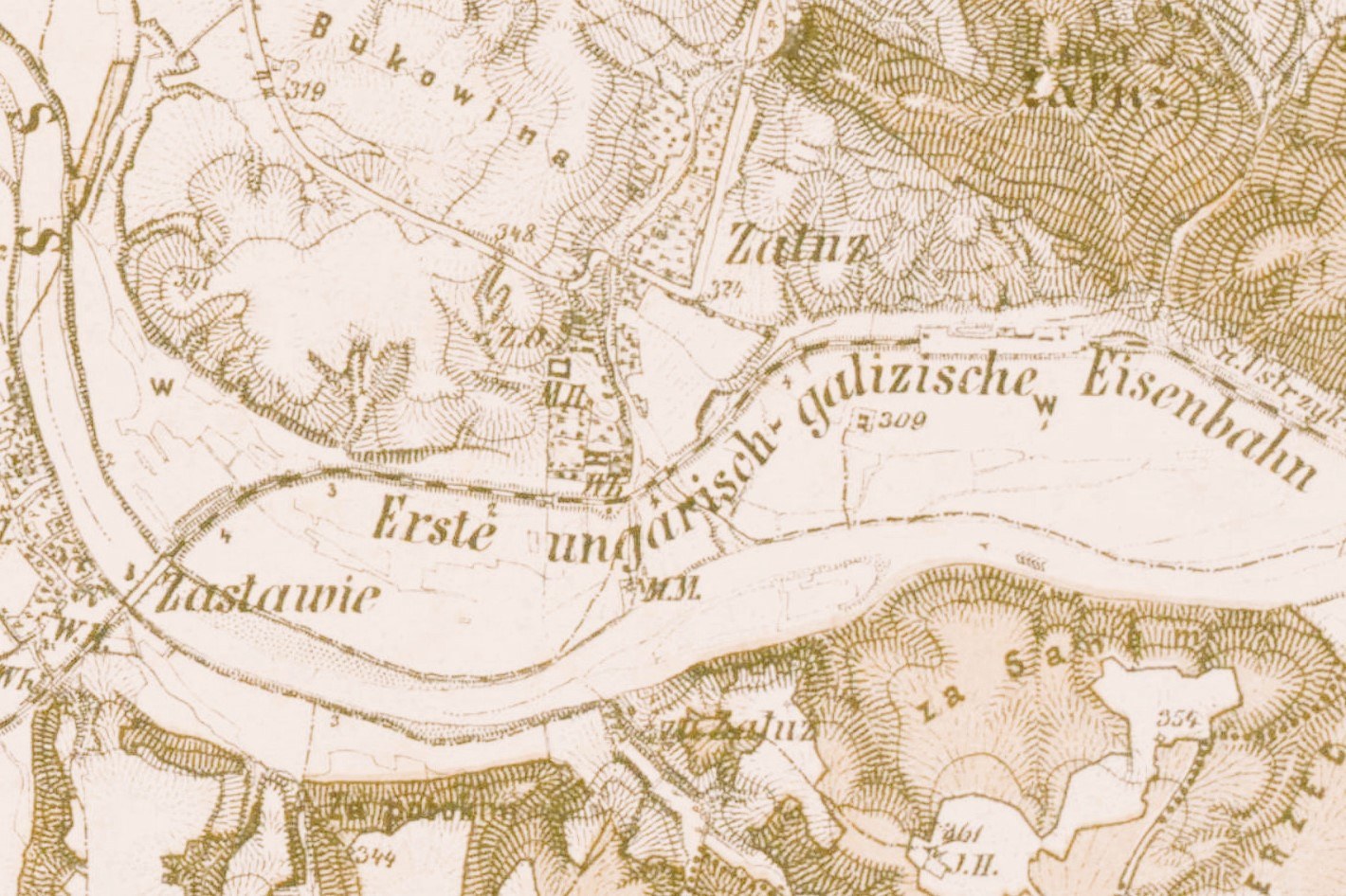 Old detailed map of Eisenbahn, Germany, showing streets, buildings, and landmarks with text annotations.