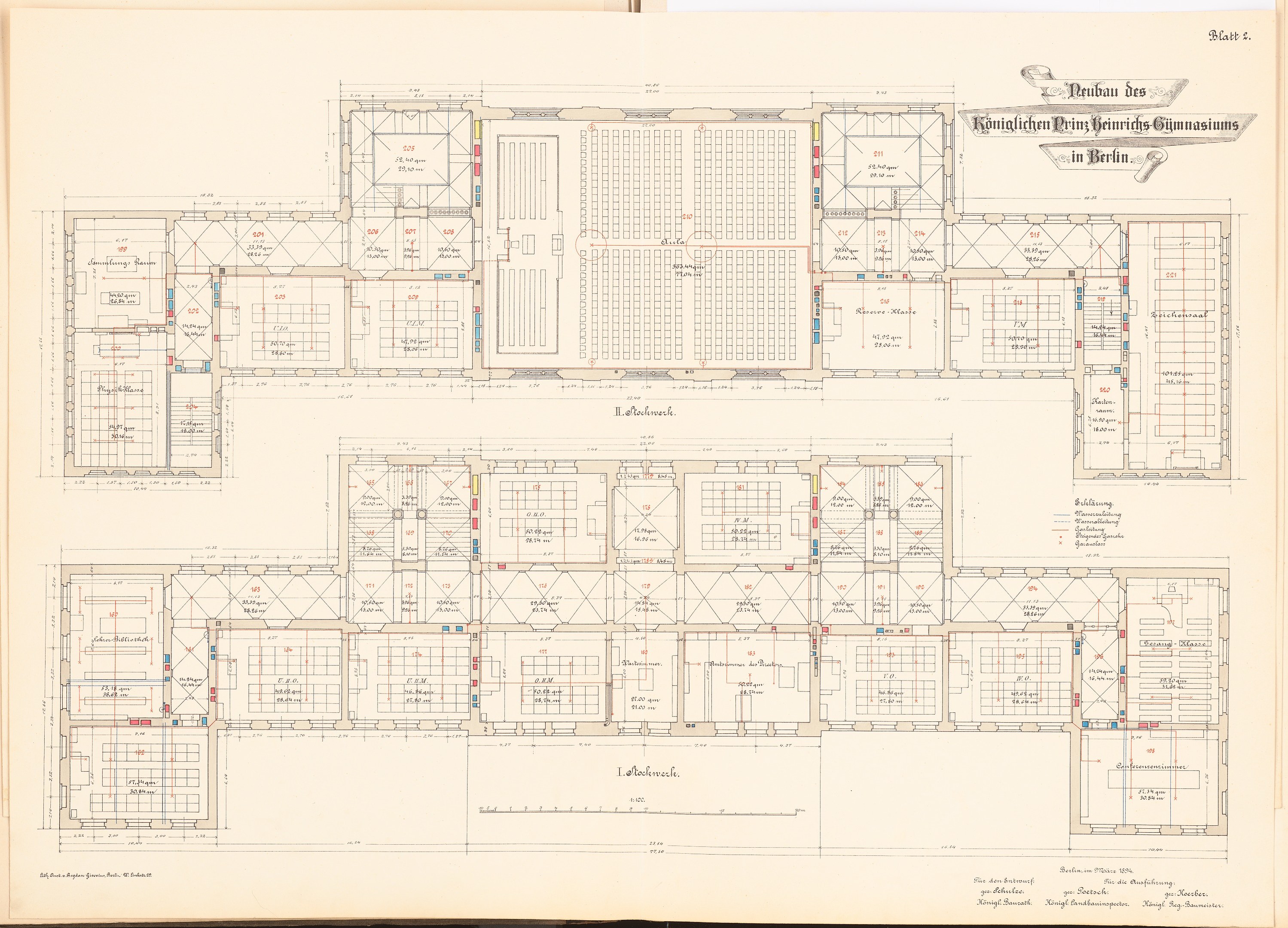 Open book displaying a detailed floor plan of the Berlin Olympic Gymnasium with accompanying text describing its layout.