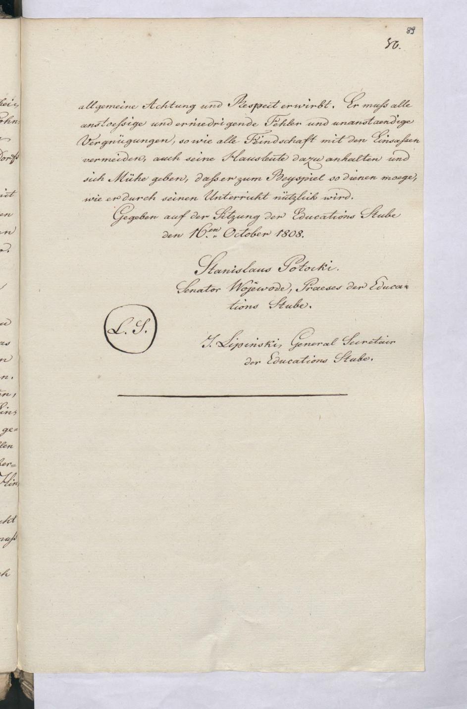 Open book with handwritten text on a table, reading "Hansislaus Polocki, Editor Megearder, President of Education, 1808".