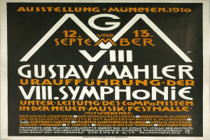 Ein Plakat für Gustav Mahlers sinfonisches Konzert in München, Deutschland, mit darauf geschriebenem Text.