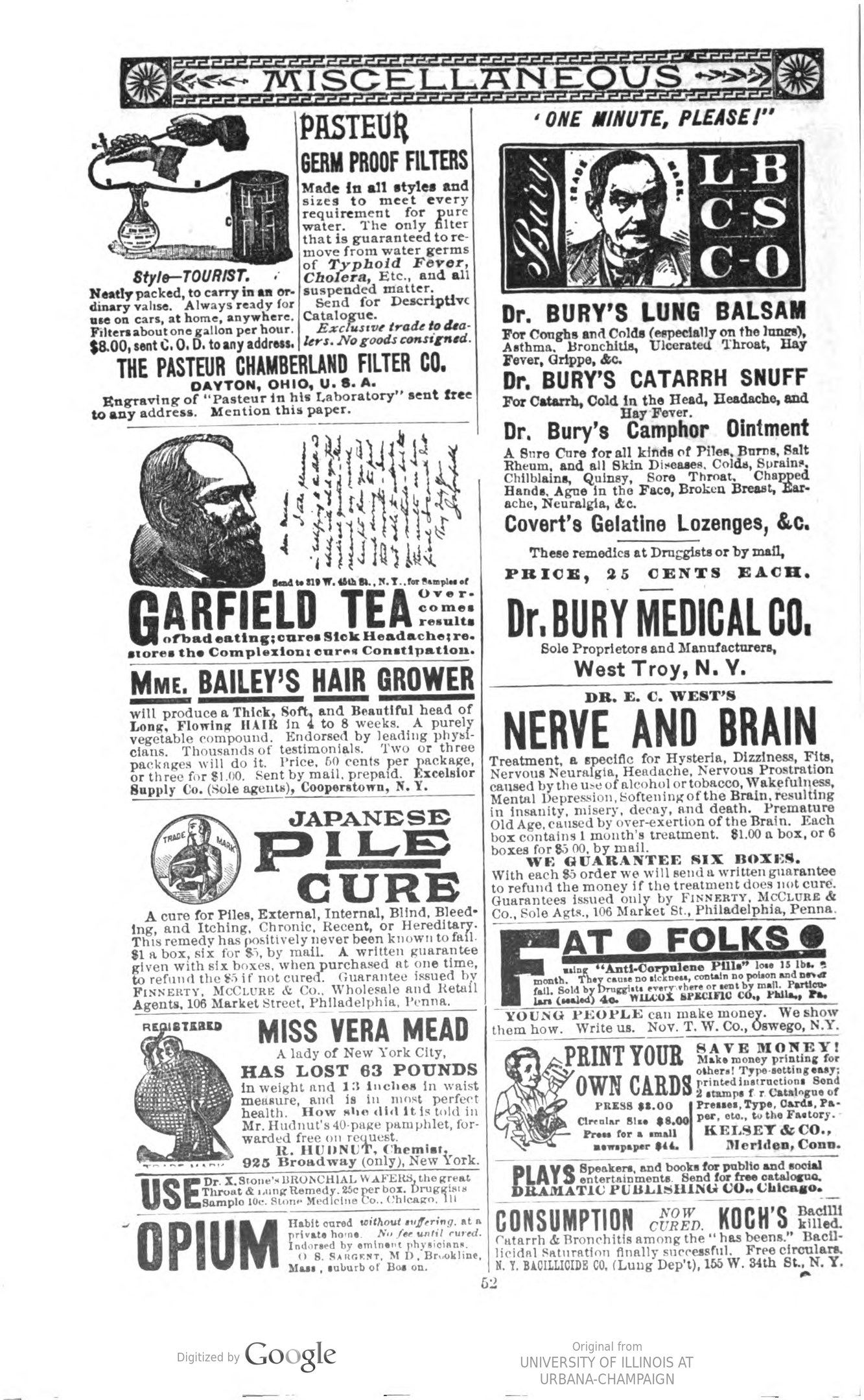 Alte Zeitungsanzeige mit fetter Schrift und lächelnden Fotos von Menschen verschiedenen Alters und Geschlechts.