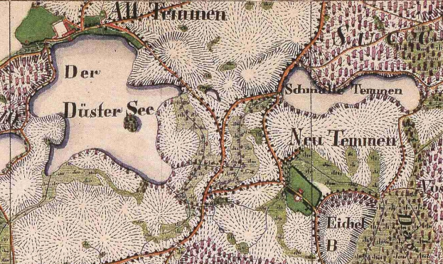 Alte Karte von Düsseldorf, Deutschland, zeigt Straßen, Gebäude und Sehenswürdigkeiten mit Textangaben zur Bevölkerung, Dichte und Lage.