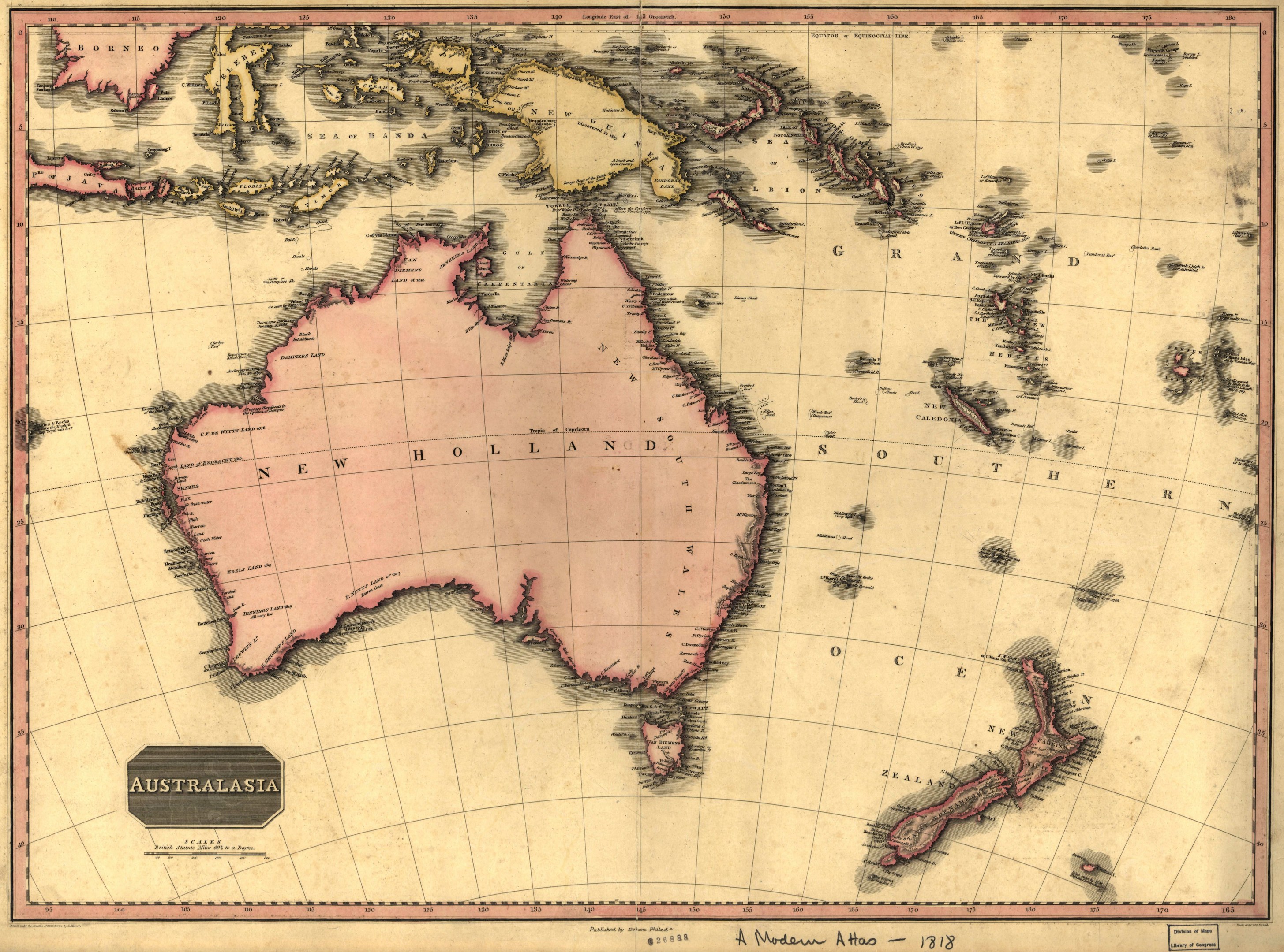 Historical 1813 British Empire map of Australia with labeled regions, bodies of water, and capitals.
