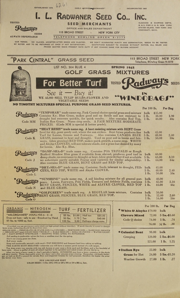 Alte Werbung für Radway's Seed Co. Inc. auf einem Stück Papier mit beschreibendem Text.
