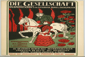 Ein deutsches Propagandaplakat mit einem Mann und einer Frau auf einem Pferd umgeben von Rosen, mit Textinformationen zu einem Ereignis.