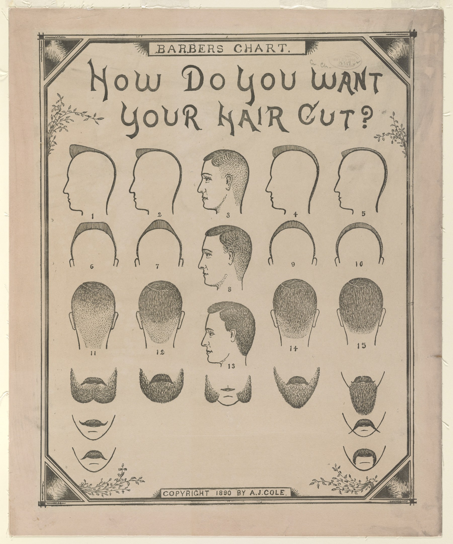 Papier mit gedruckten Bildern von menschlichen Köpfen und Text, der fragt: "Wie möchtest du deine Haare geschnitten haben?"