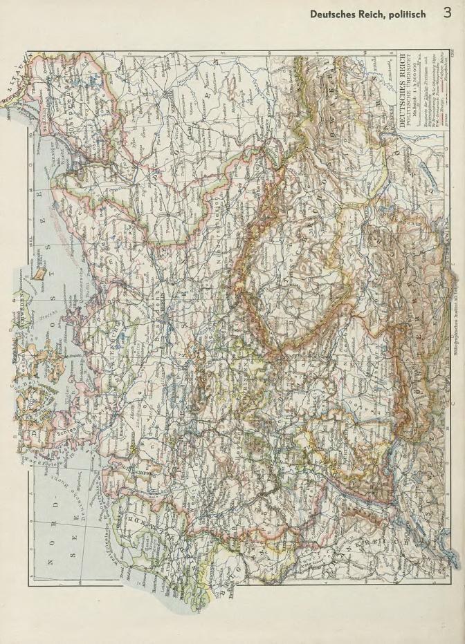 Eine Karte von Deutschland aus dem 19. Jahrhundert, die seine politischen Grenzen zeigt, gedruckt auf Papier mit Text oben und unten.