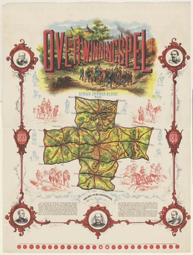 Eine bunte und detaillierte Karte von Overwiningspel, Deutschland, mit lachenden Menschen, die die Landschaft genießen, Bäumen im Hintergrund und verschiedenen beschrifteten Sehenswürdigkeiten.