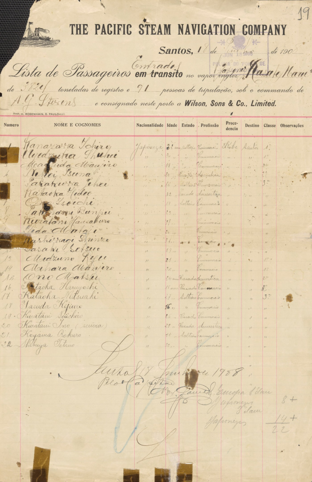 Paper with the text "The Pacific Steam Navigation Company" printed on it.