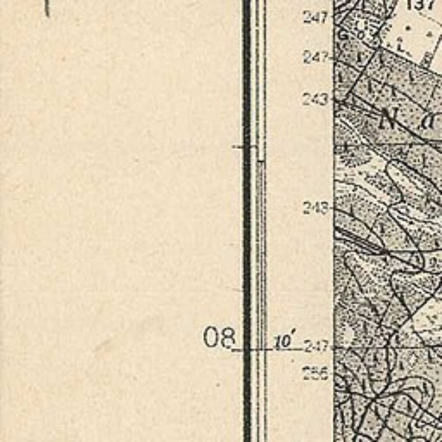 Alte Stadtkarte mit markierter proposed site-Lage, einschließlich gezeichneter Linie, Nummern und Textanmerkungen.