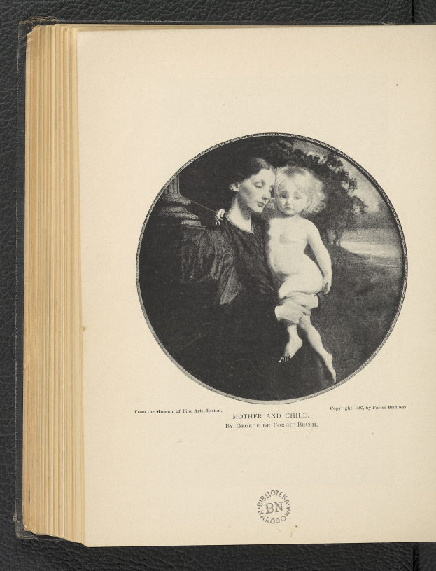 Ein aufgeschlagenes Buch mit einem Bild einer Frau, die ein Baby im Arm hält, beide mit glücklichen Ausdrücken, und der Text 'Mutter und Kind' auf der Seite.