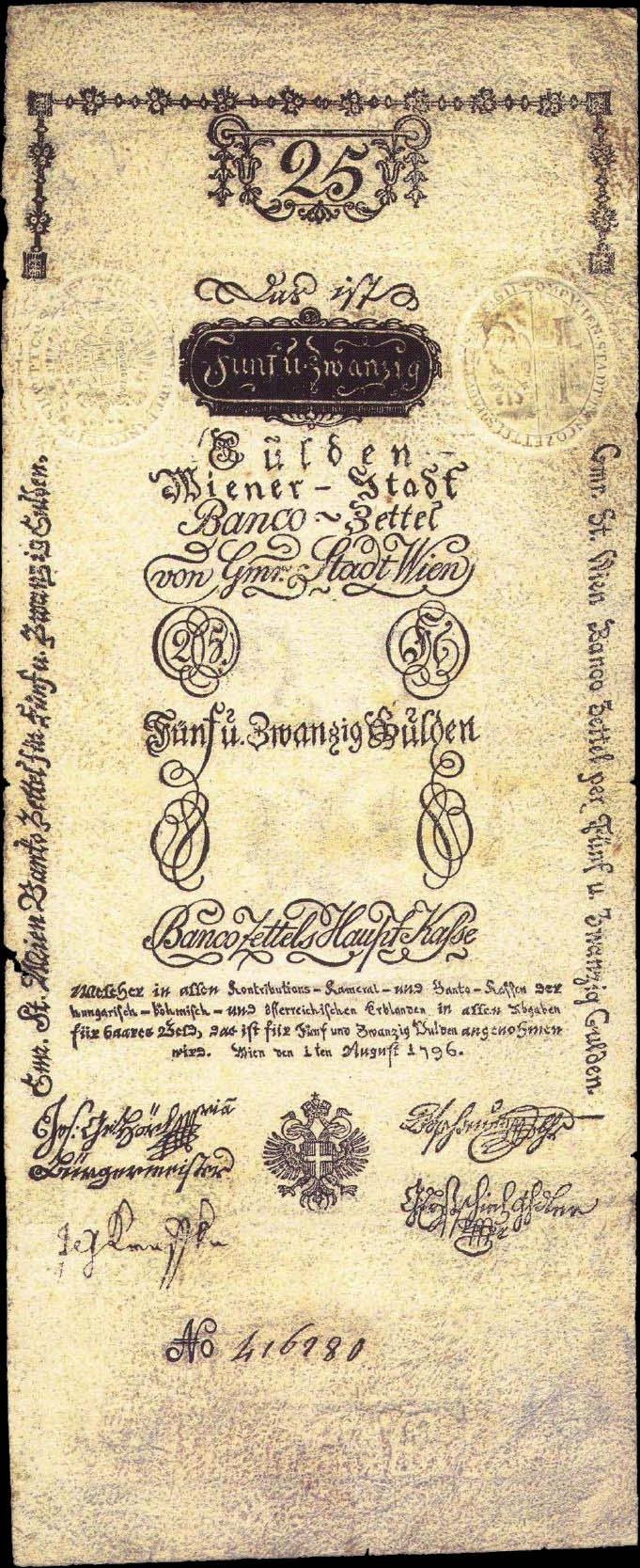 Alte deutsche Banknote mit schwarzem Hintergrund, die das Porträt eines Mannes zeigt und mit "Schweiz 25 Pfennig" und einem Stempel auf der rechten Seite beschriftet ist.