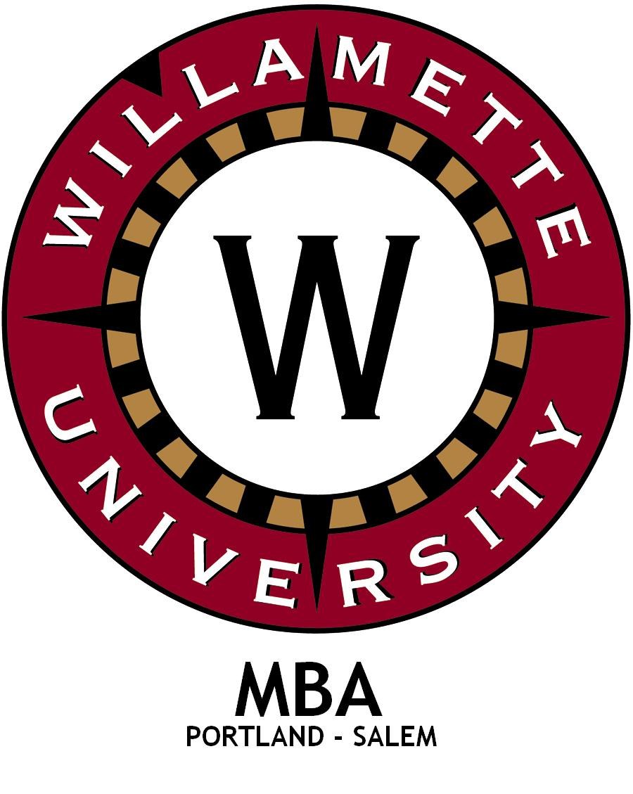 Logo of Willamette University MBA program with "Willamette University" in bold black text on a white background, framed by a thin black border.