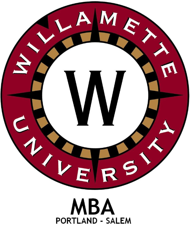 Logo of Willamette University MBA program with "Willamette University" in bold black text on a white background, framed by a thin black border.