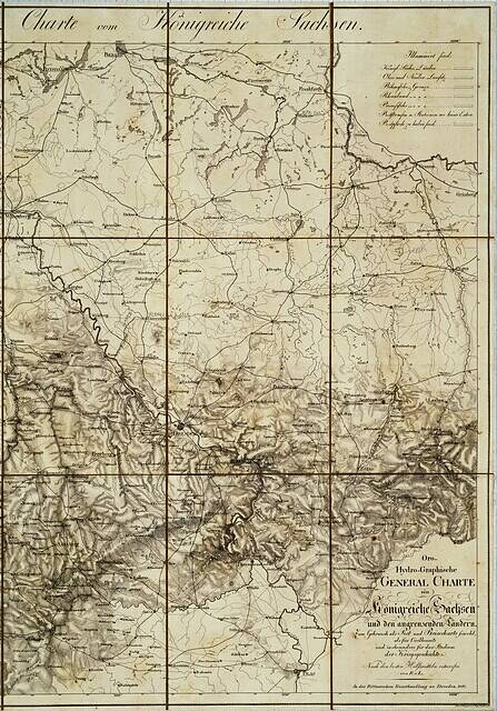 Old map of the British Empire in the 19th century, showing the Kingdom of Saxony-Anhalt with printed text on aged paper.