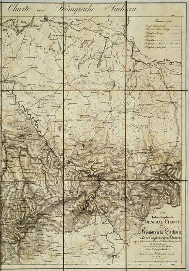Old map of the British Empire in the 19th century, showing the Kingdom of Saxony-Anhalt with printed text on aged paper.