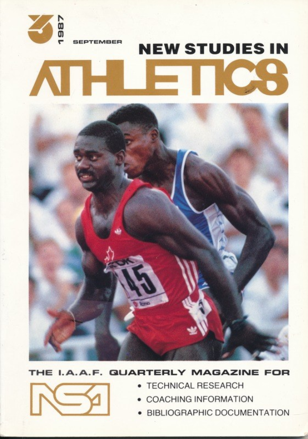 Titelbild eines Buches namens "Neue Studien im Leichtathletik September 1987" mit zwei Personen auf dem Cover.