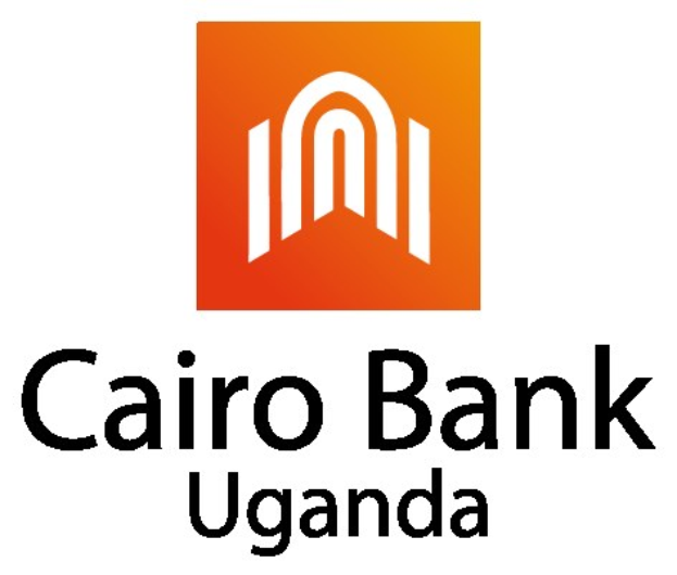 Logo der Cairo Bank Uganda auf einem weißen Hintergrund, das den Schriftzug "Cairo Bank Uganda" in fetter schwarzer Schrift und ein blaues und weißes Schild in der Mitte zeigt, das von einem blauen Kreis mit weißer Umrandung umgeben ist, in einer modernen Sans-Serif-Schrift.